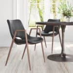 Black Walnut Mid-Century Faux Leather Dining Chairs with Armrests (Set of 2)