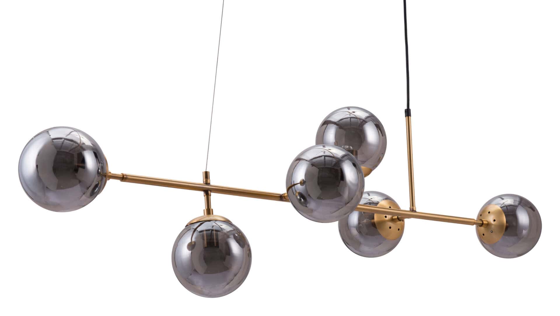 Gold-Plated Ceiling Lamp with Smoked Glass Shades 9 Gold-Plated Ceiling Lamp with Smoked Glass Shades - Image 9