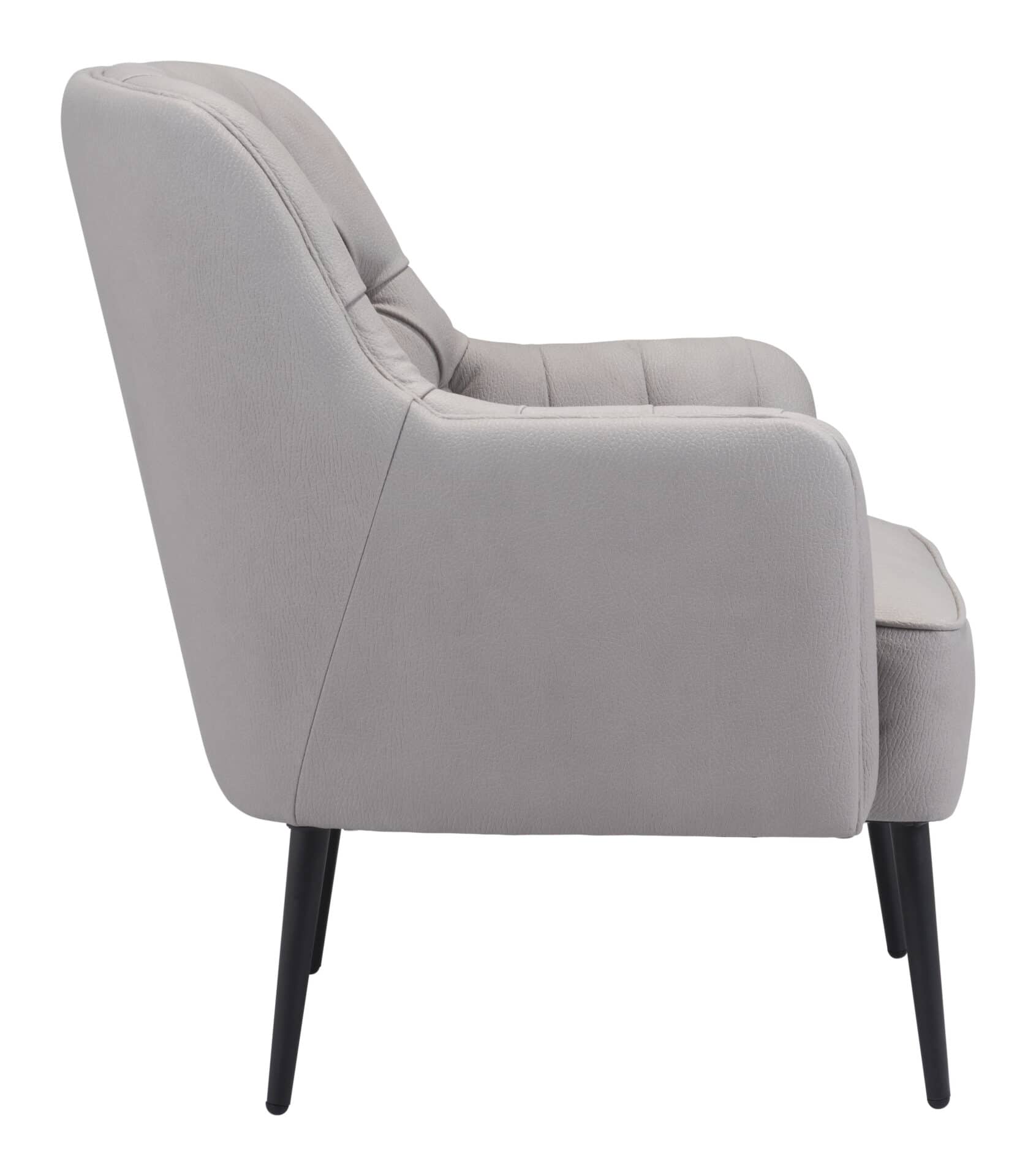 Gray Tufted Accent Chair with Faux Leather and Steel Legs 3 Gray Tufted Accent Chair with Faux Leather and Steel Legs - Image 3