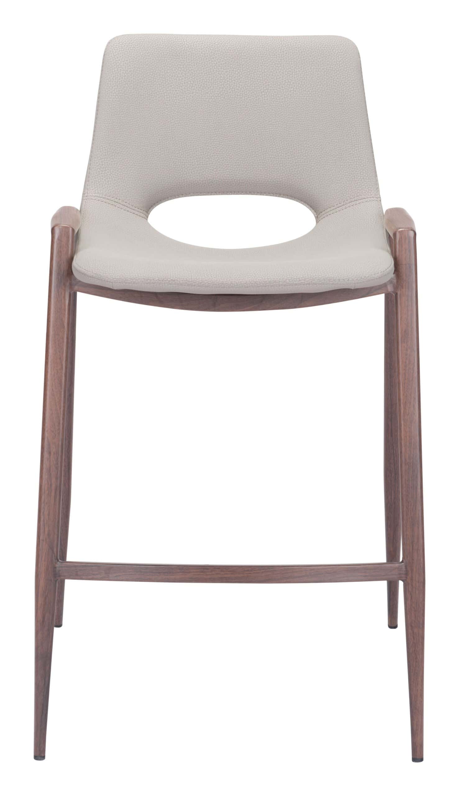 Mid-Century Modern Beige Counter Stool with Walnut Legs (Set of 2)