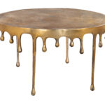 Antique Brass Round Coffee Table with Powder-Coated Steel Frame