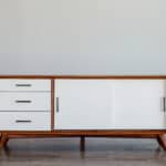 Mid Century Acorn and White Mahogany TV Console 6 Mid Century Acorn and White Mahogany TV Console