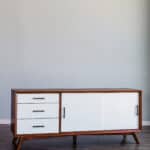 Mid Century Acorn and White Mahogany TV Console 7 Mid Century Acorn and White Mahogany TV Console