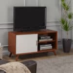Mid Century Modern Mahogany TV Console Acorn and White 7 Mid Century Modern Mahogany TV Console Acorn and White