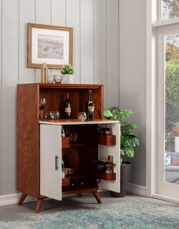 Mid Century Modern Bar Cabinet Acorn and White Mahogany