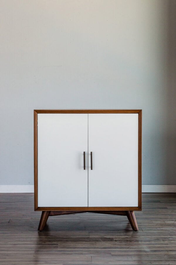 Mid Century Modern Acorn White Bar Cabinet Mahogany Veneer