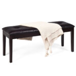Rustic Button Tufted Upholstered PU Bench with Solid Wood Legs