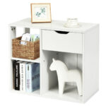 Modern 2-Tier Wooden Side Table with Drawer and Shelves