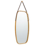 Adjustable Bamboo Wall Mirror with Leather Strap and Hook