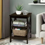 3 Tier End Table with X Design Storage Shelves (1 Piece)