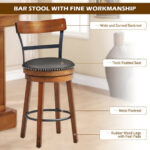 Rustic 360 Swivel Bar Stool with Leather Padded Seat