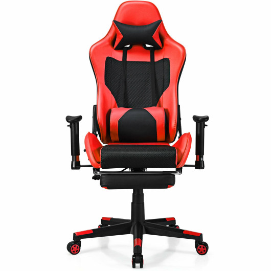 Red PU Leather Gaming Chair with USB Massage, Headrest, and Footrest 4 Red PU Leather Gaming Chair with USB Massage, Headrest, and Footrest - Image 4