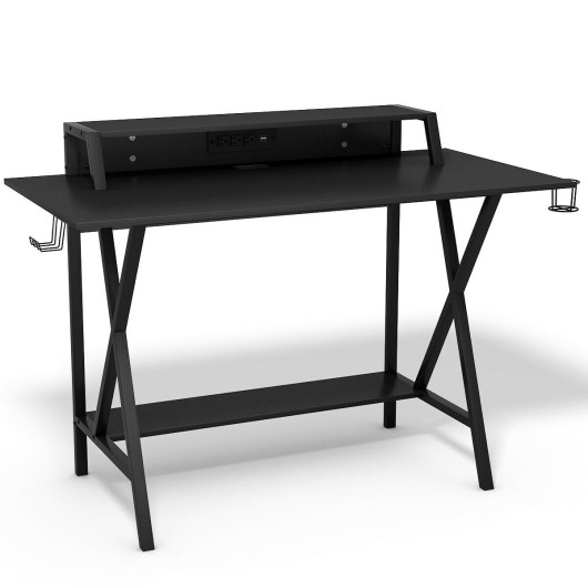 Space-Saving Gaming Desk with Monitor Shelf, Cup, Headphone Holder 3 Space-Saving Gaming Desk with Monitor Shelf, Cup, Headphone Holder - Image 3