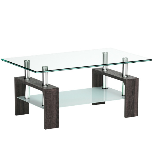 Modern Tempered Glass Coffee Table with Shelf and Storage 3 Modern Tempered Glass Coffee Table with Shelf and Storage - Image 3