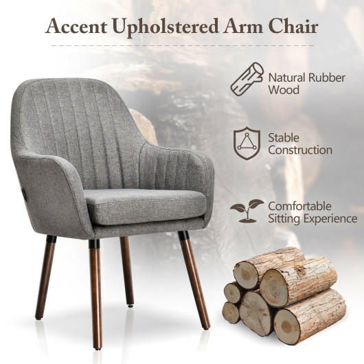 Gray Upholstered Accent Chairs with Wooden Legs and Armrests (Set of 2) 7 Gray Upholstered Accent Chairs with Wooden Legs and Armrests (Set of 2) - Image 7