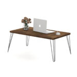 Rustic Wooden Coffee Table with Metal Legs and Large Surface