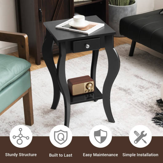 Compact End Table with Drawer and Shelf for Living Room 2 Compact End Table with Drawer and Shelf for Living Room - Image 2