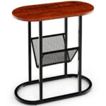 Rustic Brown Narrow 2-Tier Oval End Table with Storage