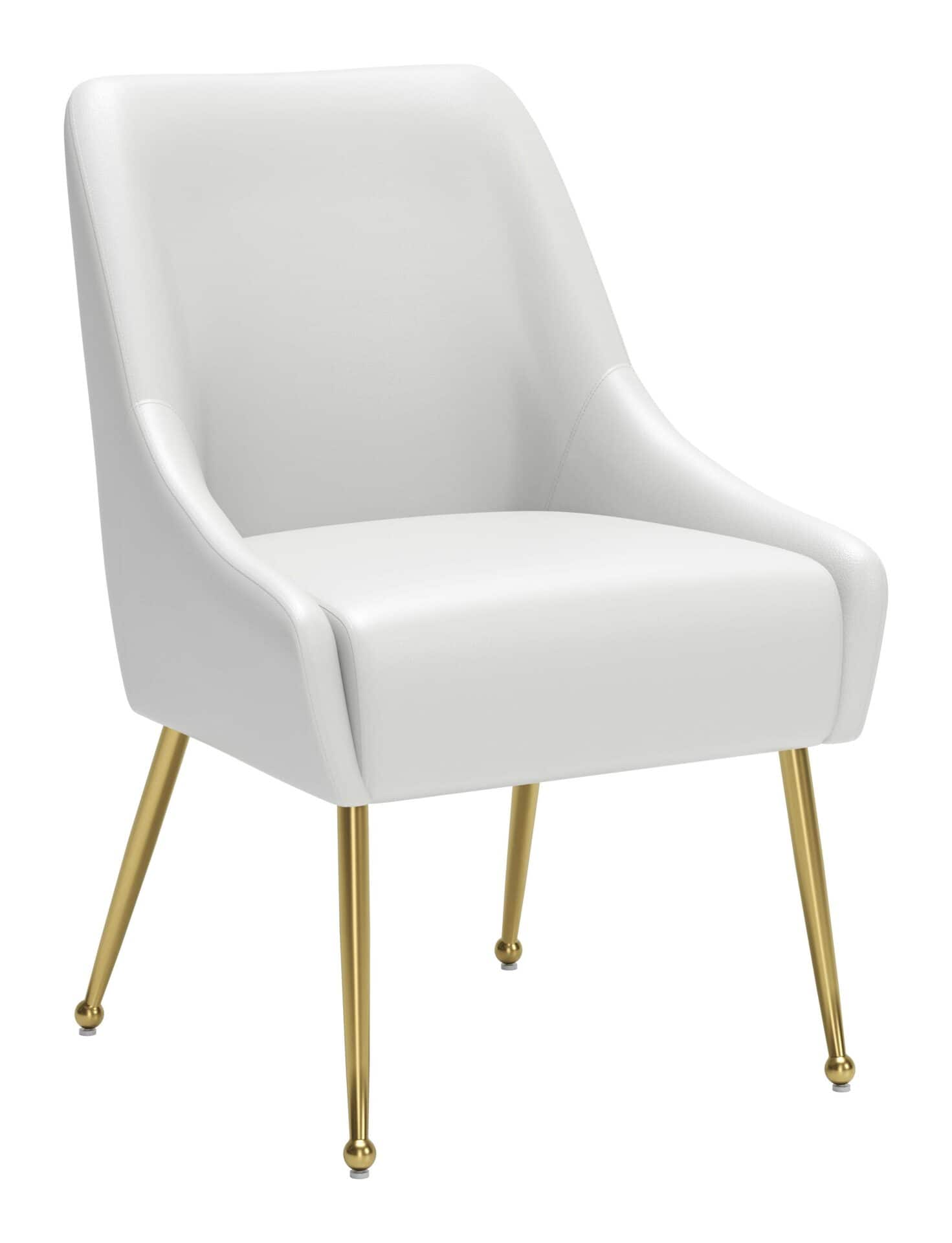 White and Gold Upholstered Armchair with Cushioned Back and Armrest 3 White and Gold Upholstered Armchair with Cushioned Back and Armrest - Image 3