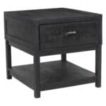 Modern Black Acacia Side Table with Storage Compartments