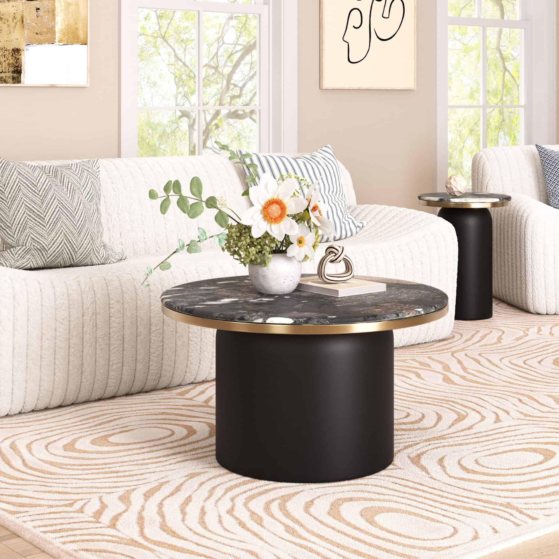 Modern Marble Coffee Table with Steel Legs and Round Top 2 Modern Marble Coffee Table with Steel Legs and Round Top - Image 2