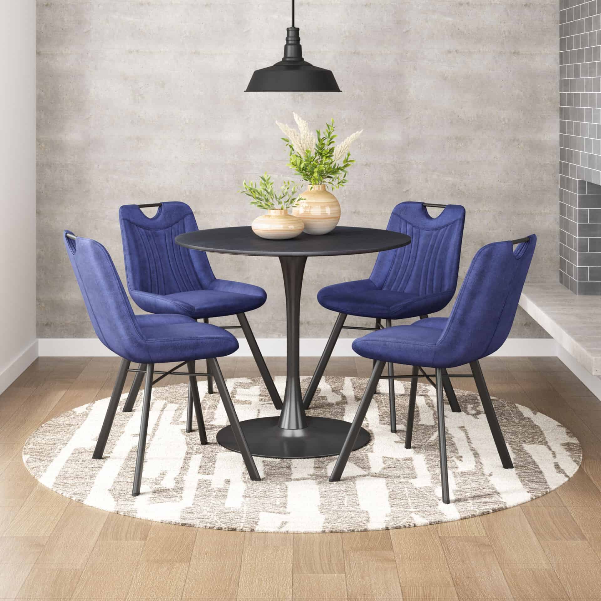 Blue Velvet Dining Chairs with Steel Frame and Tufted Seat (Set of 2) 2 Blue Velvet Dining Chairs with Steel Frame and Tufted Seat (Set of 2) - Image 2