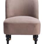 Velvet Taupe Accent Chair with Wooden Legs and Deco Flair 14 Velvet Taupe Accent Chair with Wooden Legs and Deco Flair