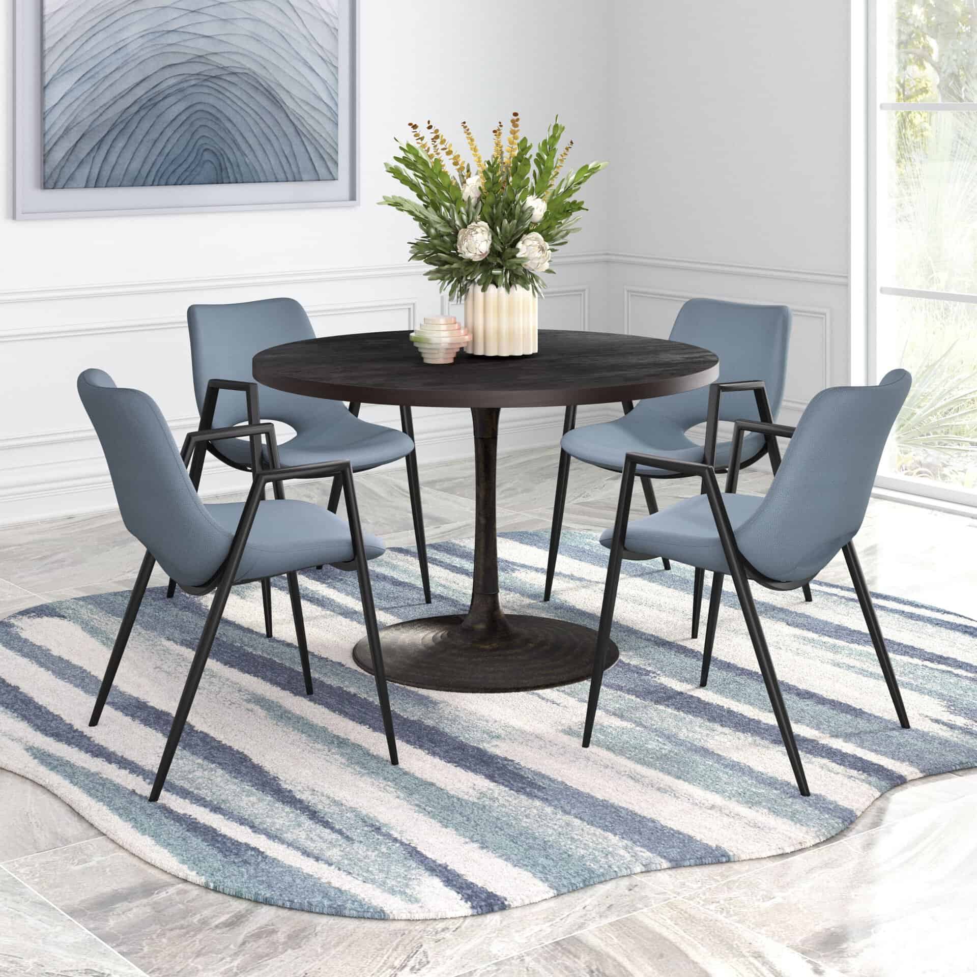 Mid-Century Modern Faux Leather Dining Chair with Armrests, Gray (Set of 2)