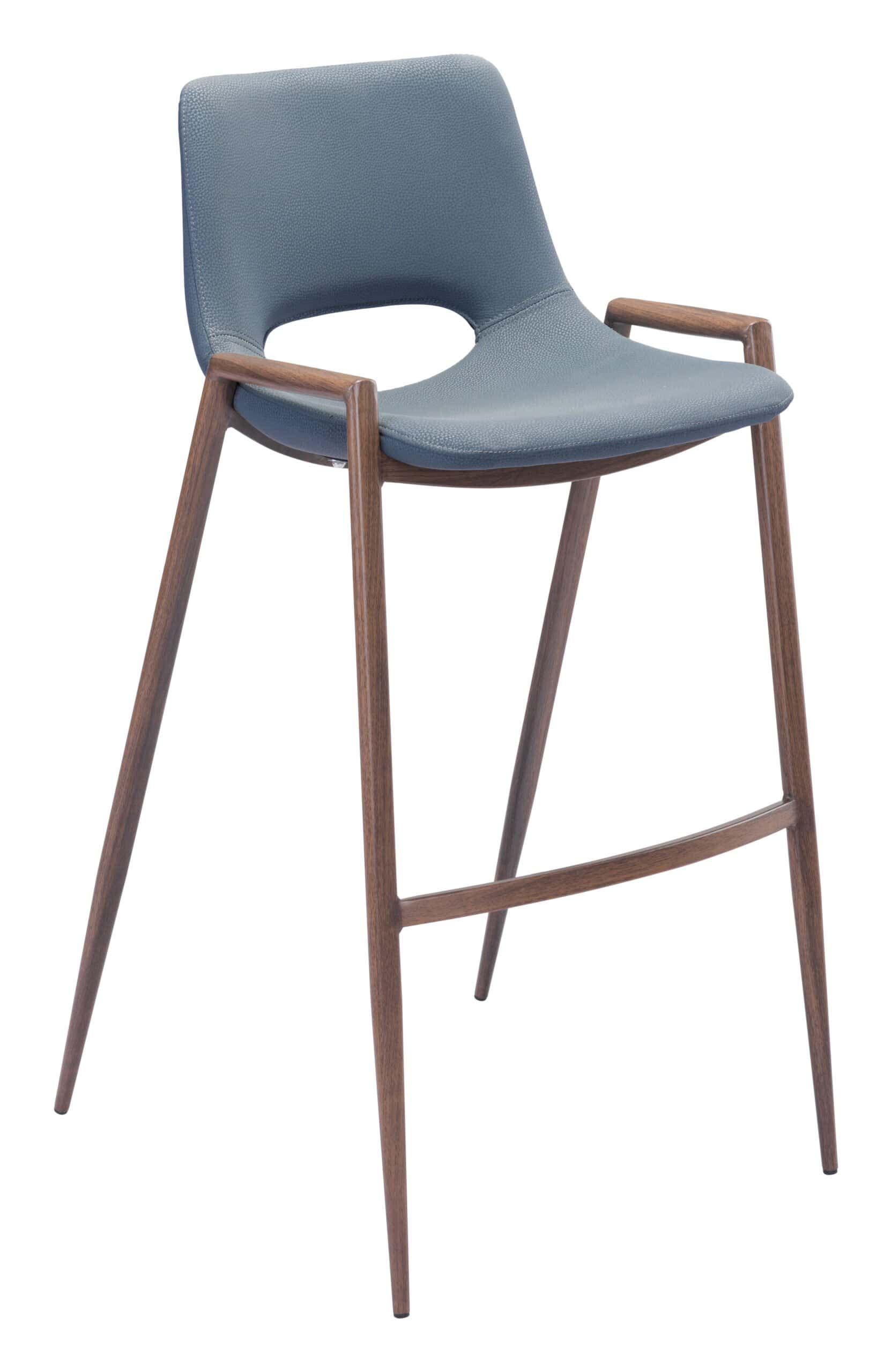 Mid-Century Modern Barstool with Faux Leather and Walnut Finish (Set of 2)