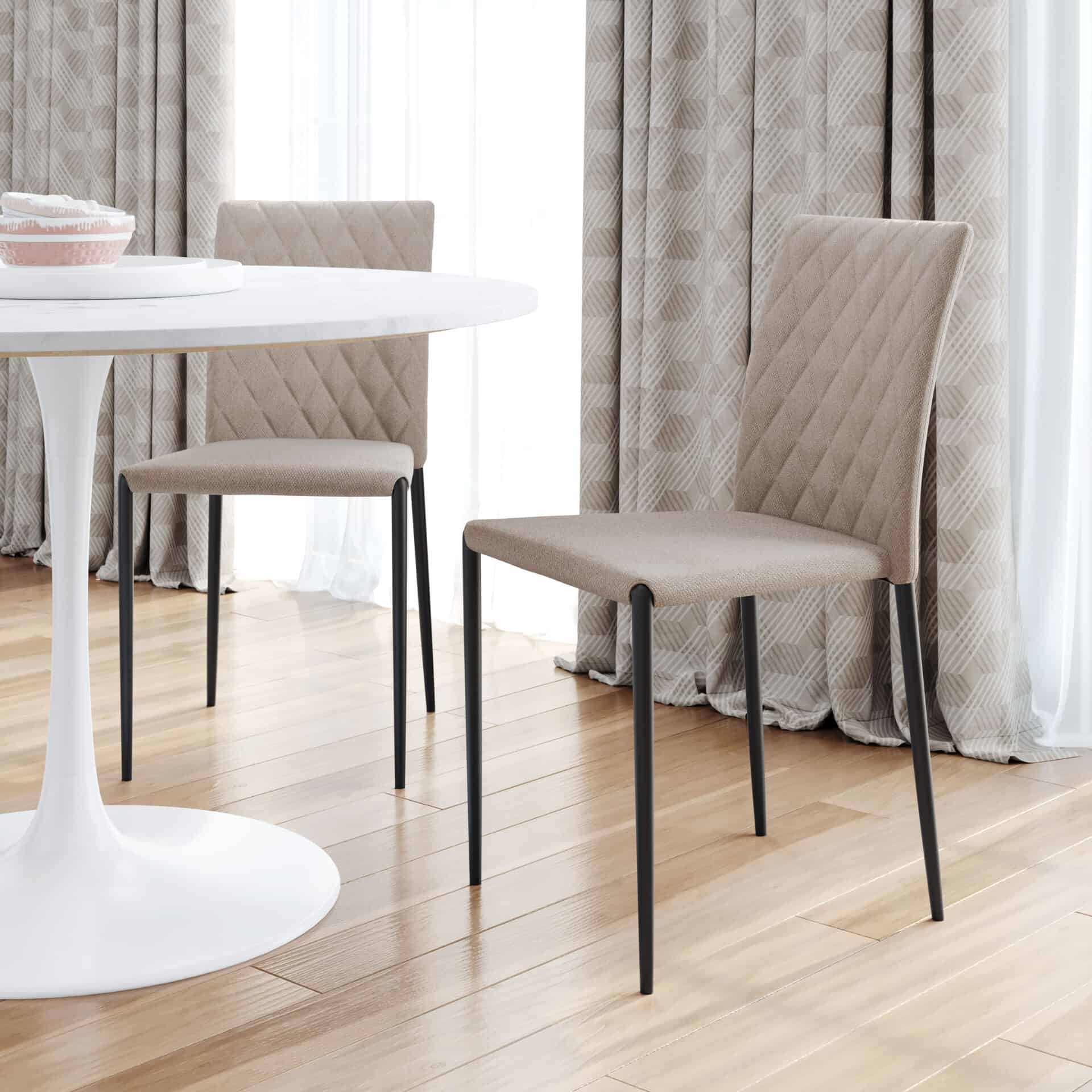 Beige Diamond Pattern Dining Chair with Black Steel Legs (Set of 2) 1 Beige Diamond Pattern Dining Chair with Black Steel Legs (Set of 2)