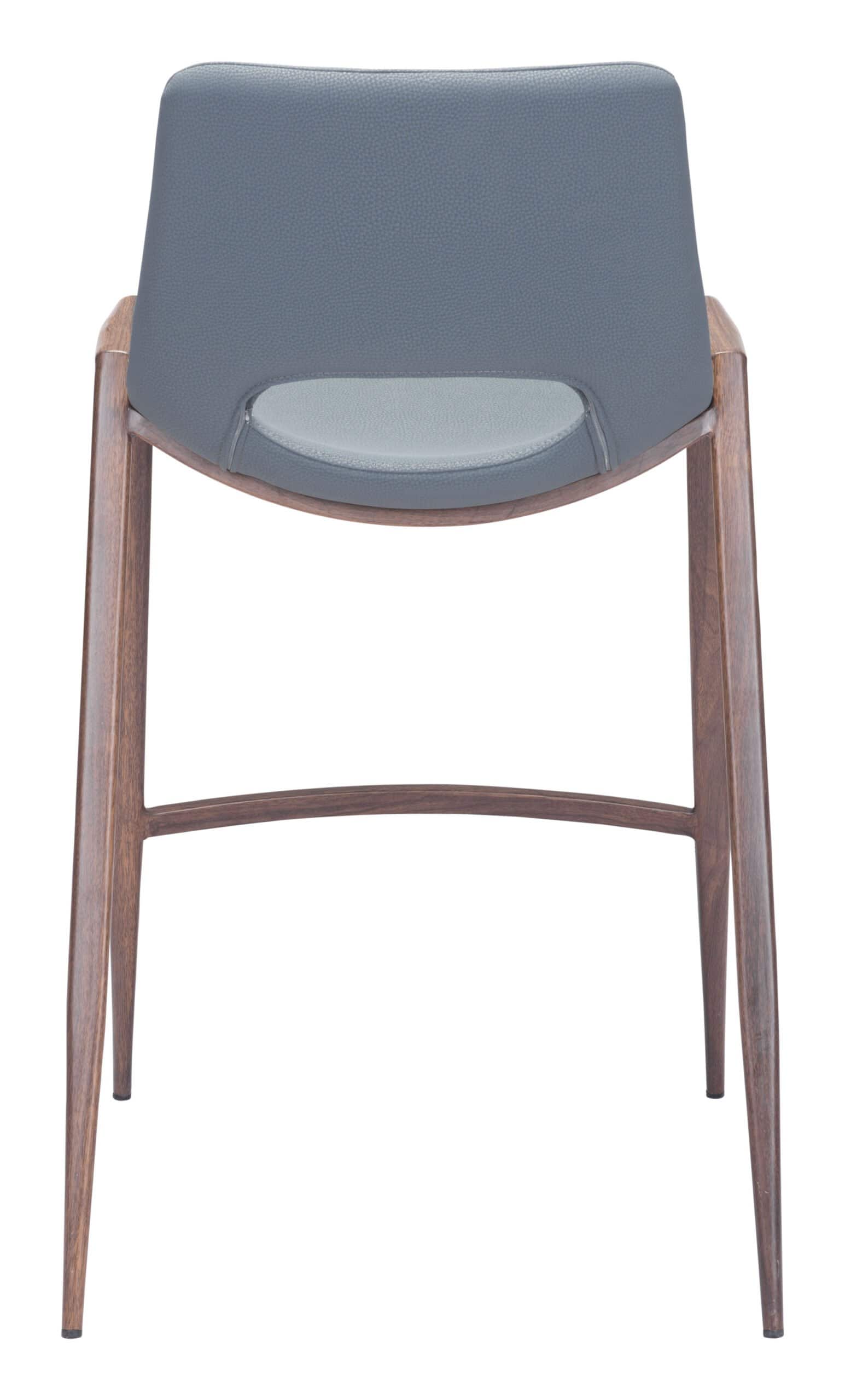 Mid-Century Modern Gray Faux Leather Counter Stool with Walnut Legs (Set of 2)