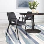 Black Faux Leather Dining Chair with Steel Frame and Armrests (Set of 2)