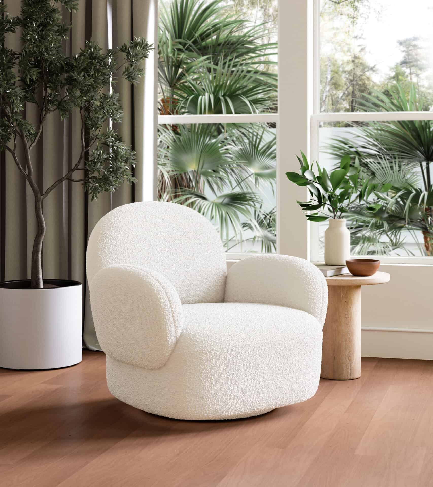 White Swivel Chair with Shearling-Style Fabric and 360-Degree Base 1 White Swivel Chair with Shearling-Style Fabric and 360-Degree Base