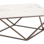 Square Faux Marble Coffee Table with Antique Bronze Base