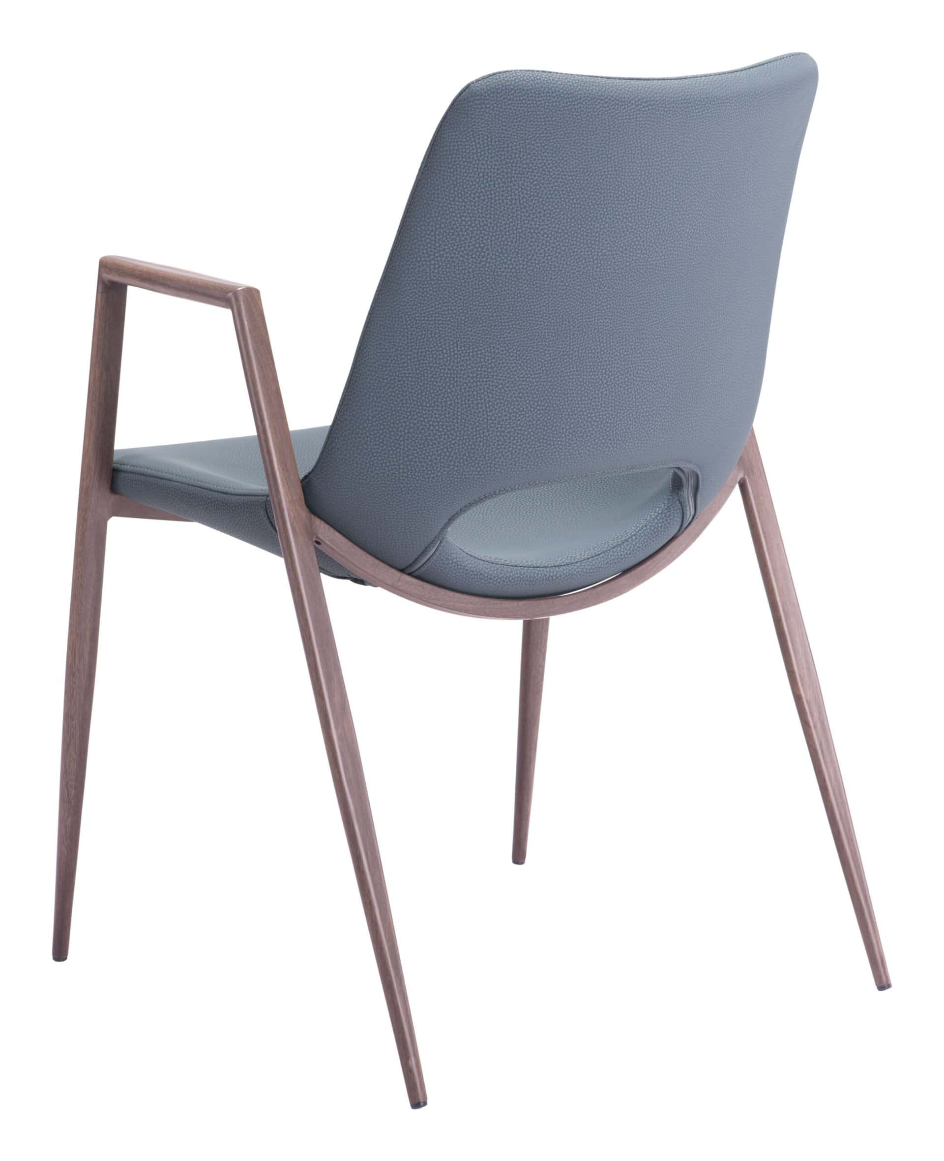 Mid Century Modern Dining Chair Faux Leather Walnut Legs (Set of 2)
