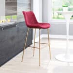 Glam Gold Barstool with Red Velvet Seat and Footrest