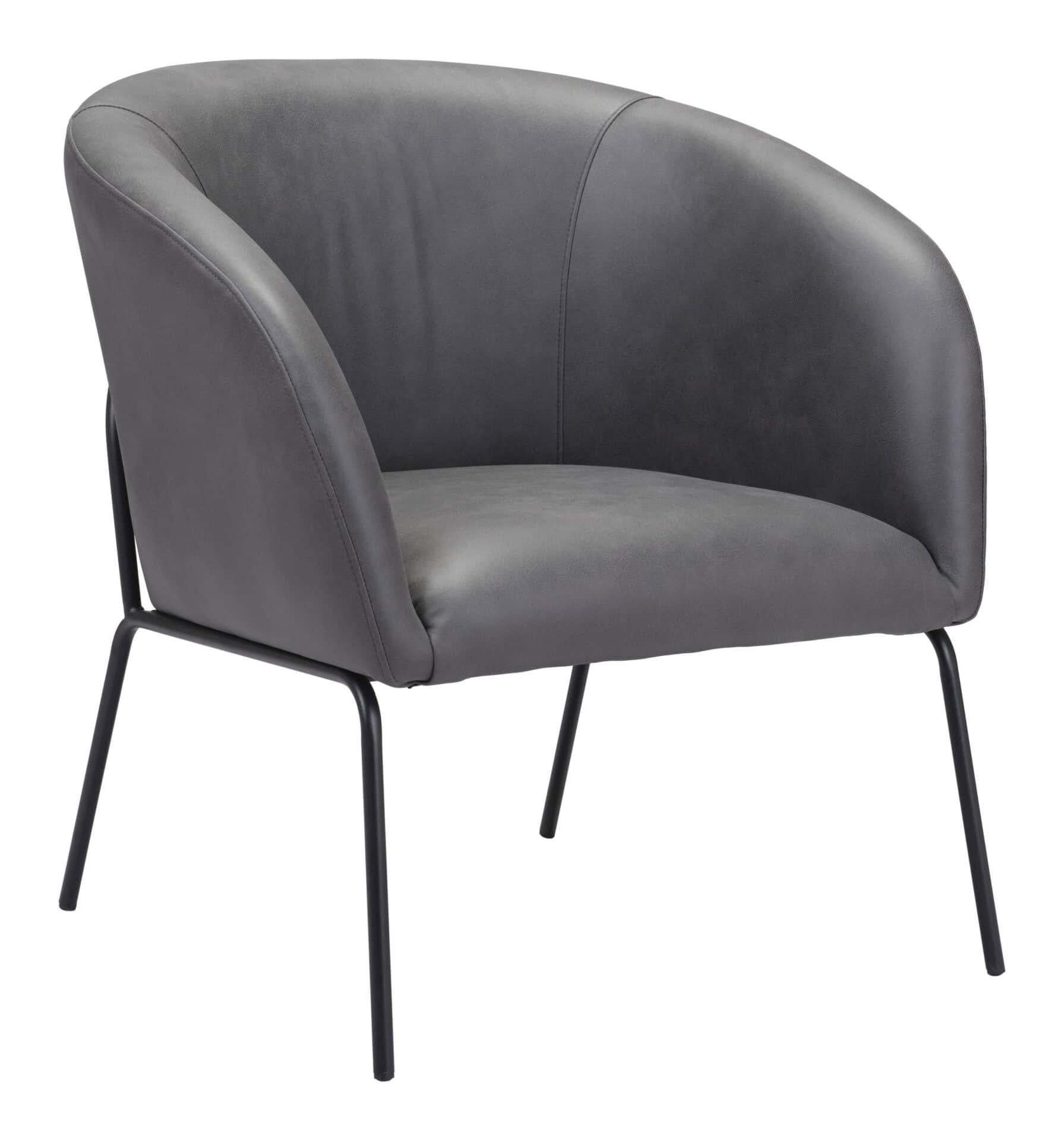Boho Chic Faux Leather Accent Chair with Steel Legs Vintage Gray 3 Boho Chic Faux Leather Accent Chair with Steel Legs Vintage Gray - Image 3
