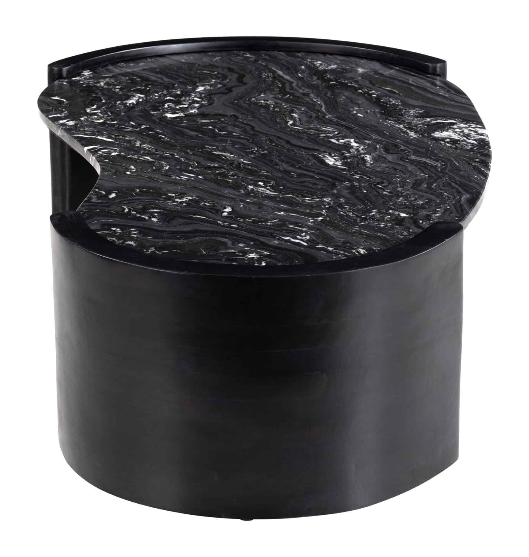 Black Marble Top Coffee Table with Wood Base, Modern Design 2 Black Marble Top Coffee Table with Wood Base, Modern Design - Image 2