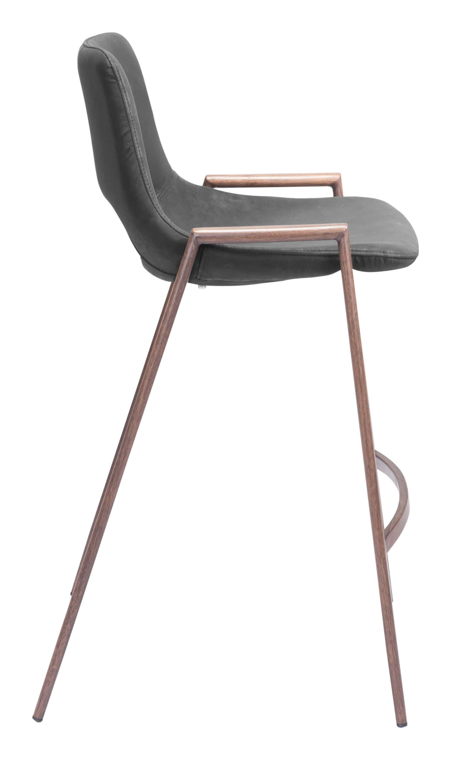 Mid-Century Modern Black and Walnut Counter Stool with Footrest (Set of 2)