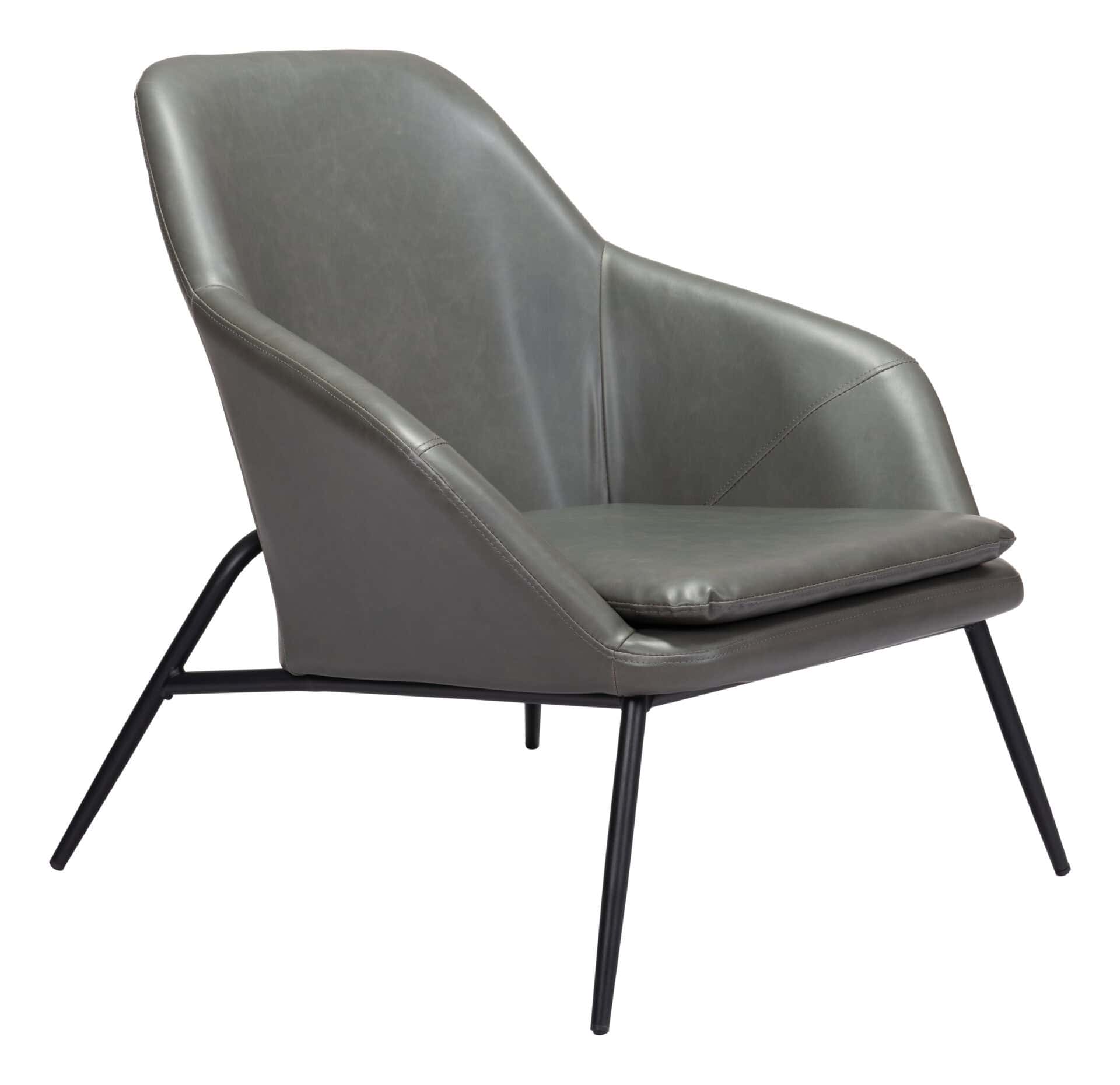 Modern Gray Accent Chair with Faux Leather and Steel Base 7 Modern Gray Accent Chair with Faux Leather and Steel Base - Image 7