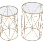Gold Round Side Tables with White Top (Set of 2) 14 Gold Round Side Tables with White Top (Set of 2)