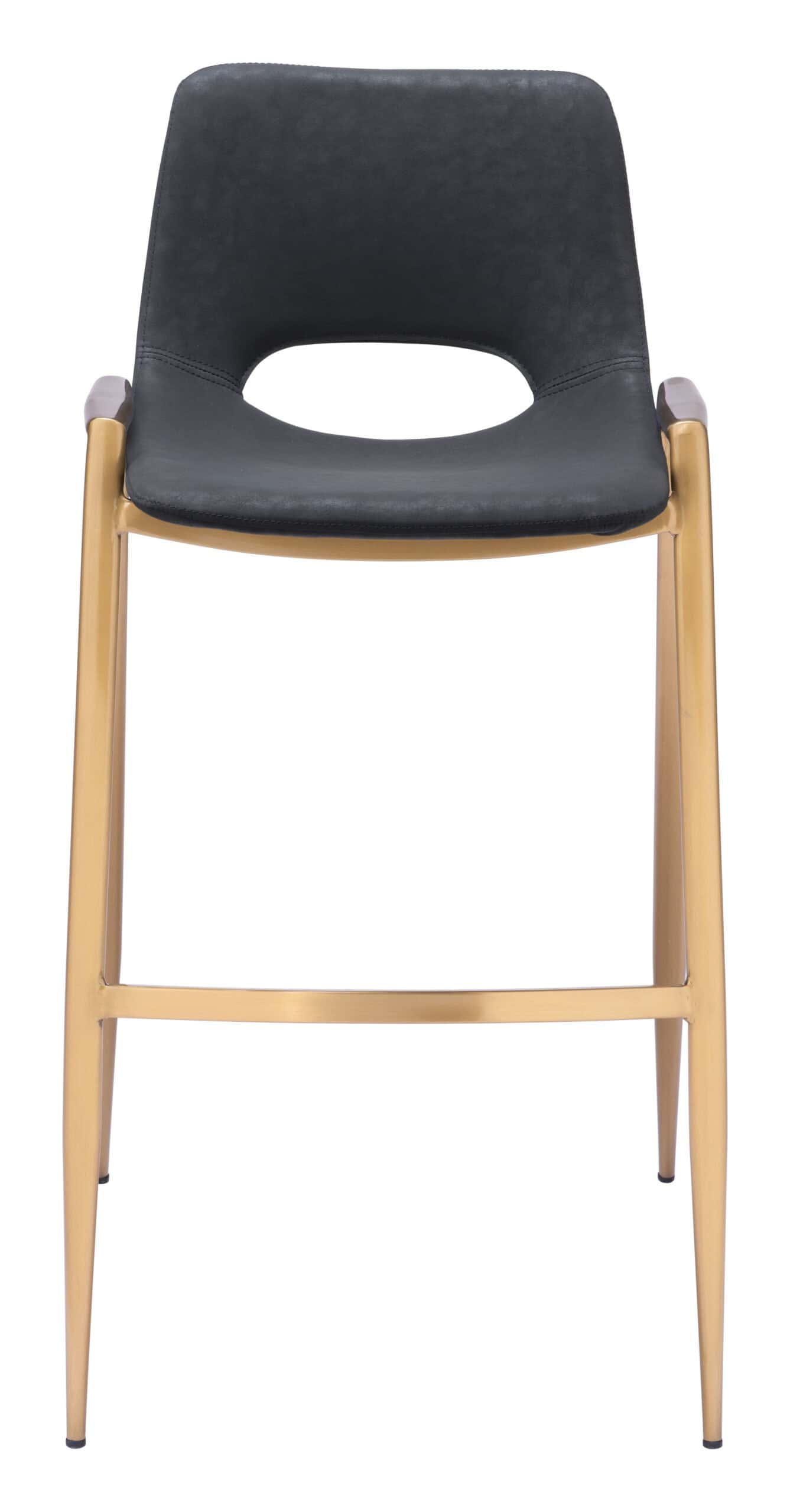 Mid-Century Modern Black and Gold Barstools with Footrest (Set of 2)