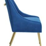 Navy Blue Velvet Armchair with Gold Legs and Cushioned Back