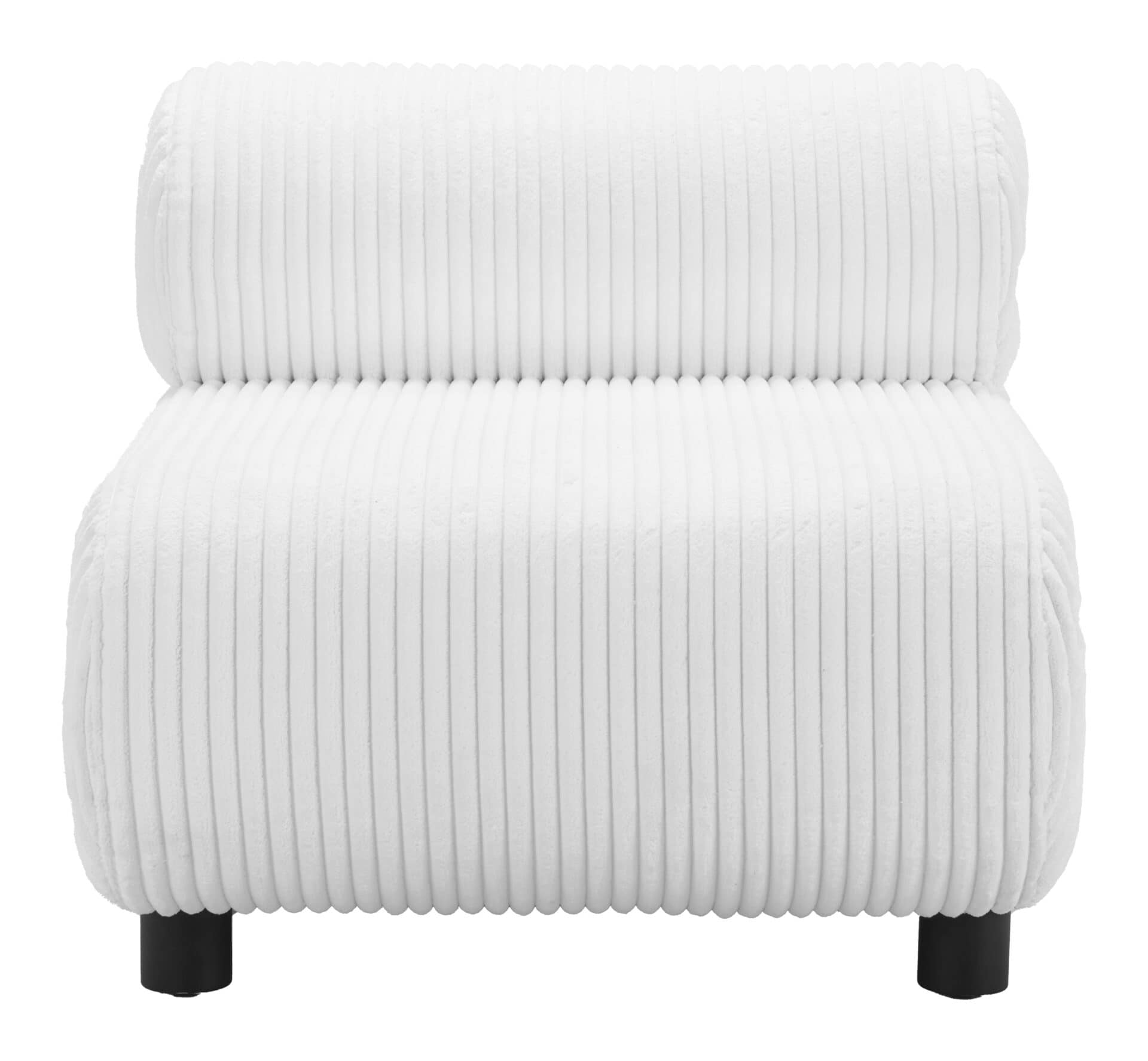 White Accent Chair with Channeled Fabric and Wood Legs 3 White Accent Chair with Channeled Fabric and Wood Legs - Image 3