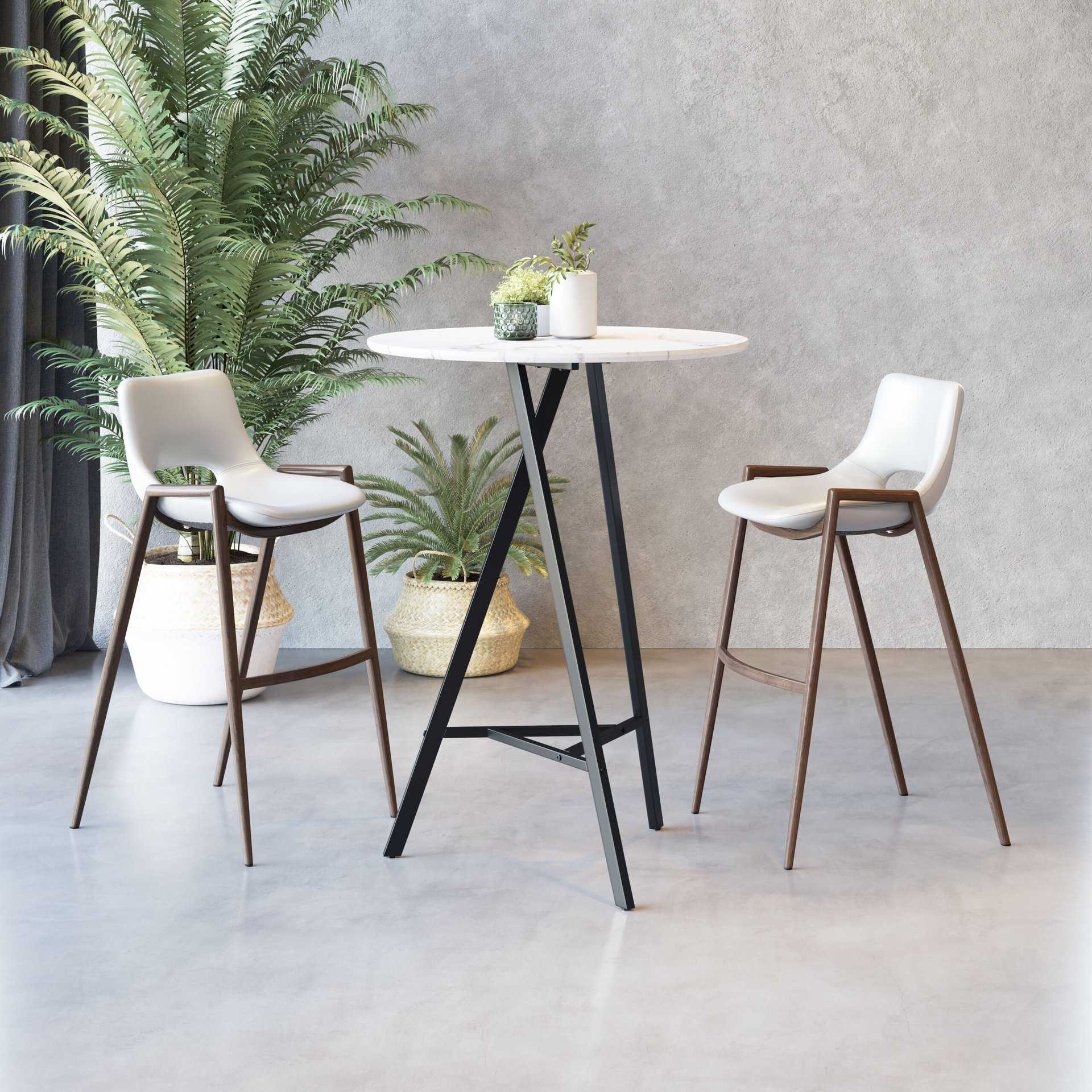 Mid-Century Modern Faux Leather Barstool with Walnut Legs (Set of 2)