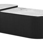 Modern White Marble Coffee Table Set with Black Wood Base (Set of 2) 8 Modern White Marble Coffee Table Set with Black Wood Base (Set of 2)