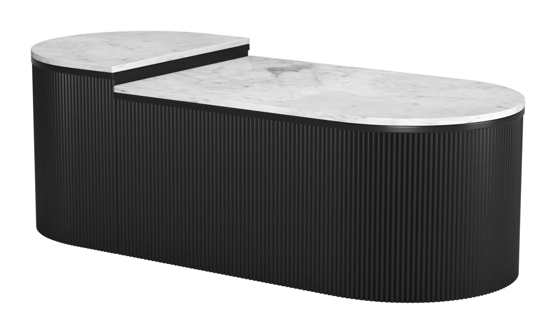 Modern White Marble Coffee Table Set with Black Wood Base (Set of 2) 3 Modern White Marble Coffee Table Set with Black Wood Base (Set of 2) - Image 3