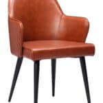 Brown Faux Leather Dining Chair with Steel Frame and Armrests