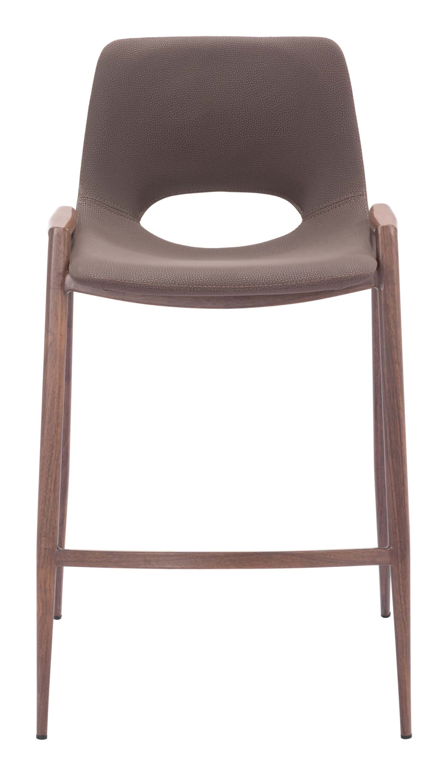 Mid-Century Modern Counter Stool Brown with Walnut Legs (Set of 2)