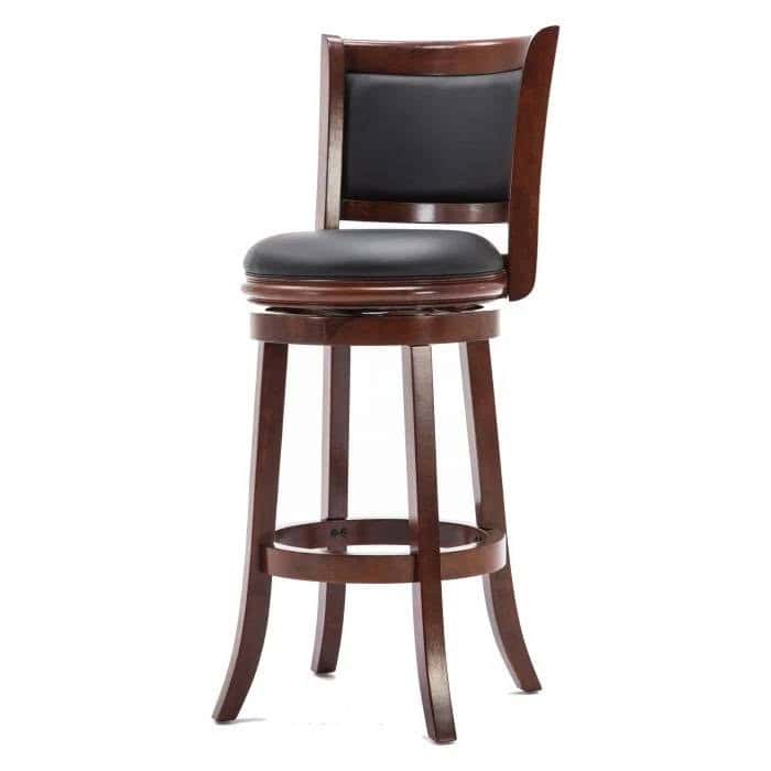 Cherry Solid Wood Swivel Bar Stool with Faux Leather Seat